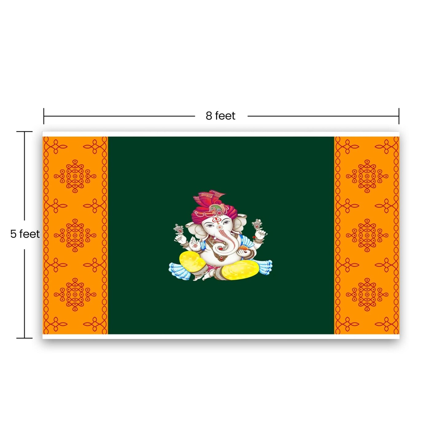 Ganesh with Kolam Design Backdrop 5x8 Feet Indian Traditional Cloth Ganesh Pooja Decor Indian Pooja Wall Decor Indian Wall Art Photo Decor Banner Decorative Pooja Cloth