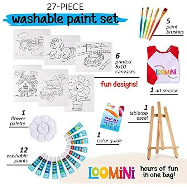 Paint Set for Kids |27 Piece Art Gift Sets Non-Toxic,Washable Paint, Canvases, paint Brushes, Easel, Smock