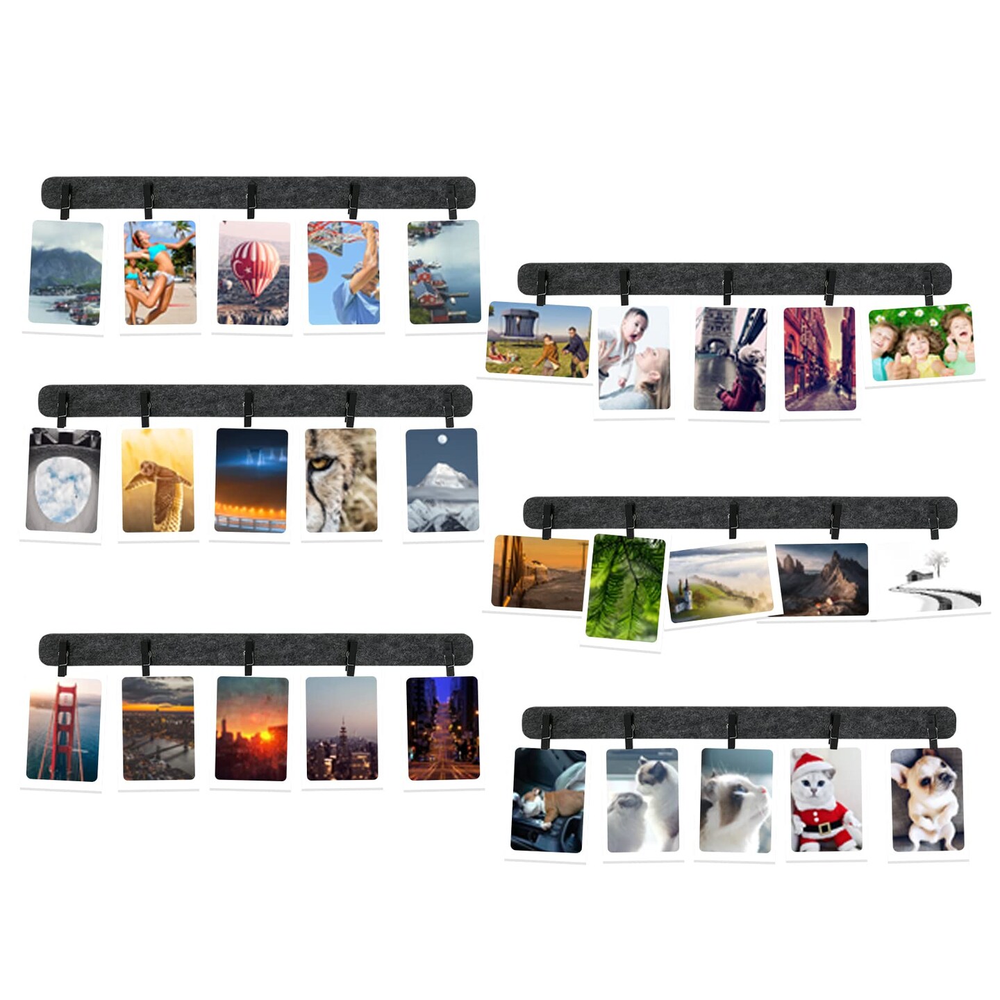 noonebutyou Picture Frames Collage Wall Decor, 6 Pcs Black Felt Lightweight Bulletin Board Strips, Photo Wall Collage Kit with 30 Clips for Photo Display, Notes, Schedules, Announcements