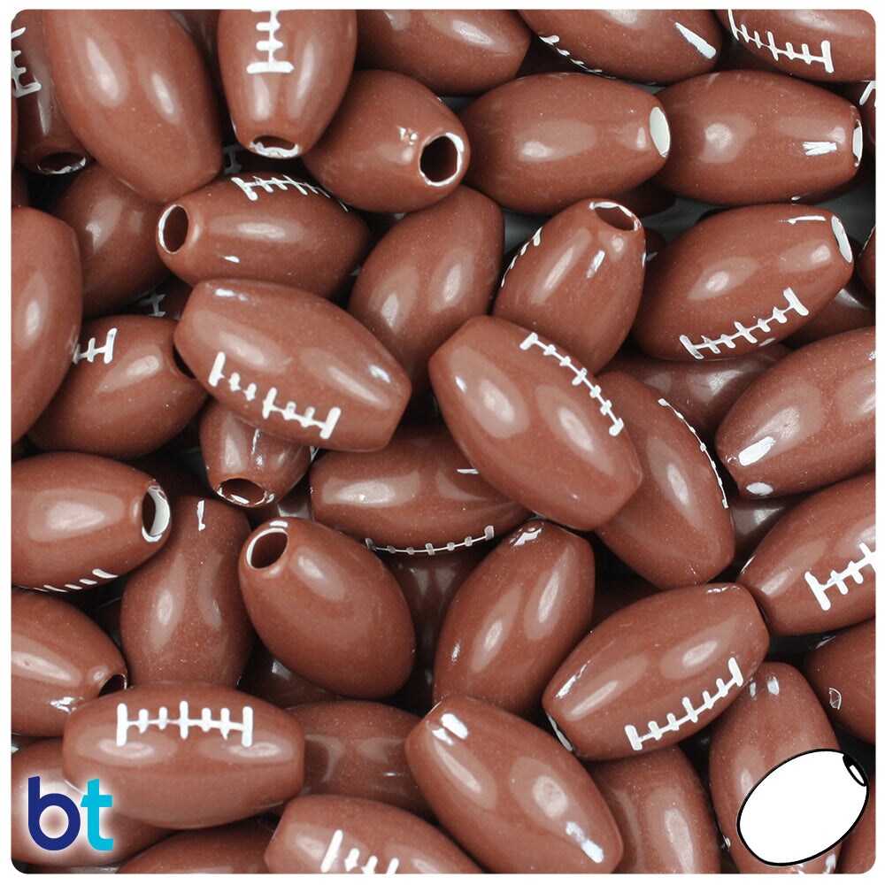 BeadTin Brown Opaque 15mm American Football Plastic Pony Beads (48pcs)