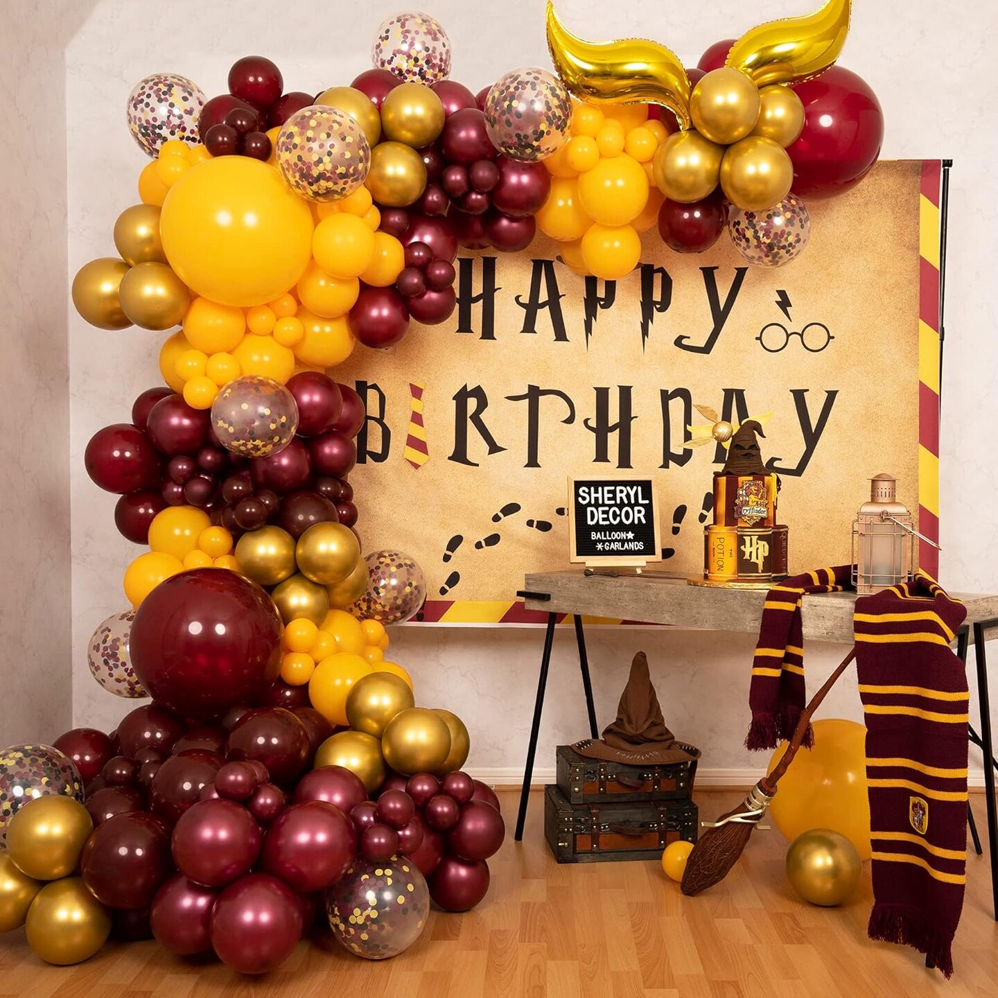 ALL-IN-1 Harry Potter Balloons Garland Arch Kit with BONUS Snitch for Harry Potter Birthday Decorations – Harry Potter Party Supplies for Hogwarts Balloons, Magic Wizard Theme, Baby