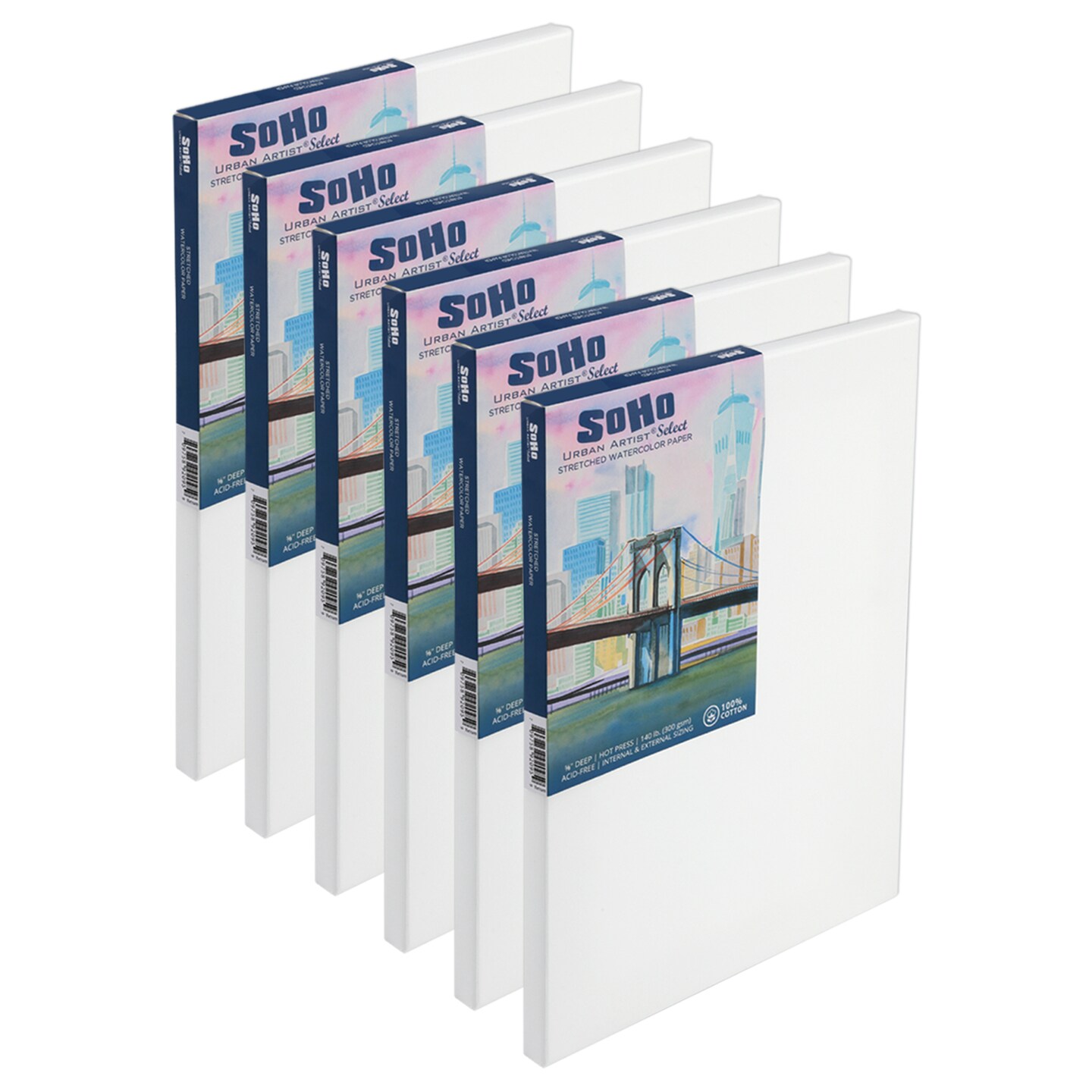 SoHo Urban Artist Select Stretched Cotton Watercolor Paper on 5/8&#x22; Frame - 140lb, 300gsm - 100% Acid-Free Cotton Paper for Mixed Media, Watercolor &#x26; More - Professional Artists, Students