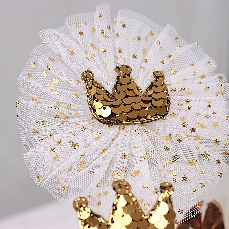9 Gold and White Mini Sequin Crown CAKE TOPPER