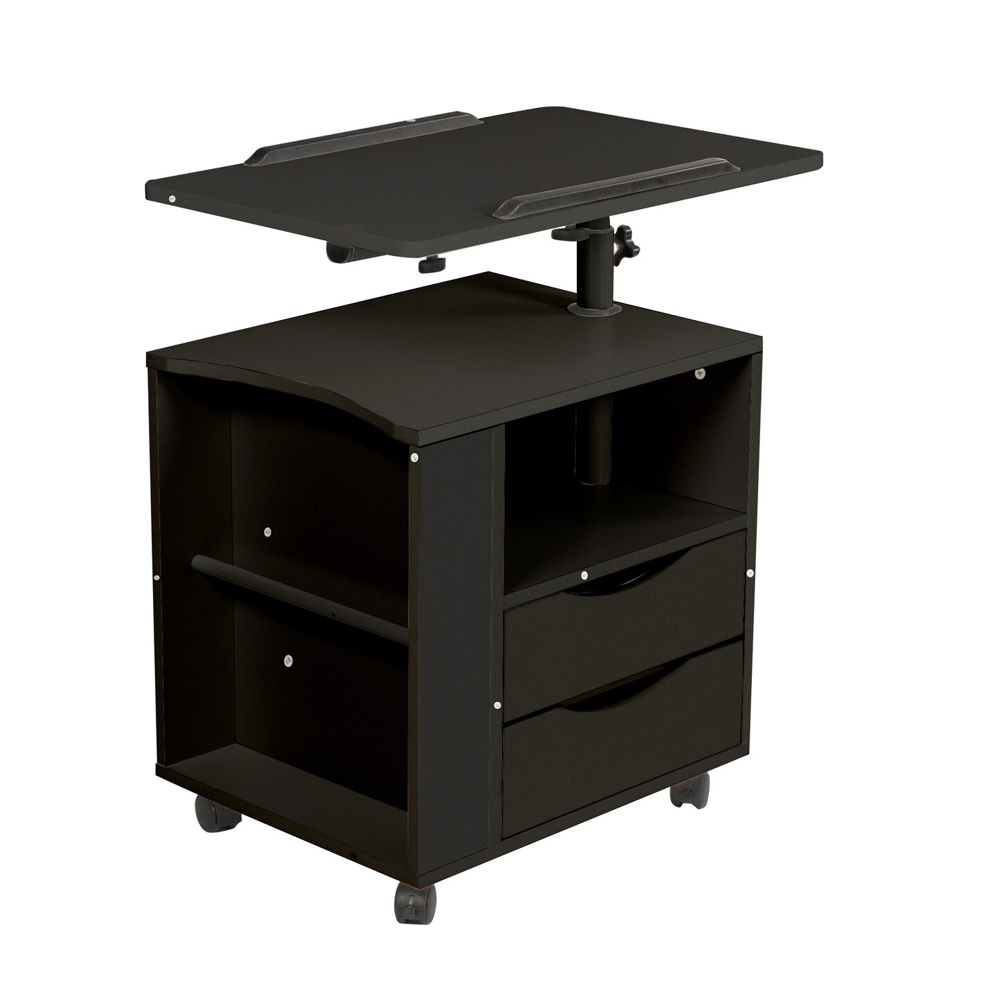 Height Adjustable Overbed End Table with Drawers and Open Shelf | Upgrade Bedside Setup