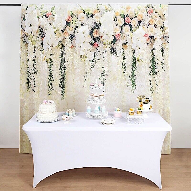 8 ft Vinyl Photo Background White Roses Backdrop