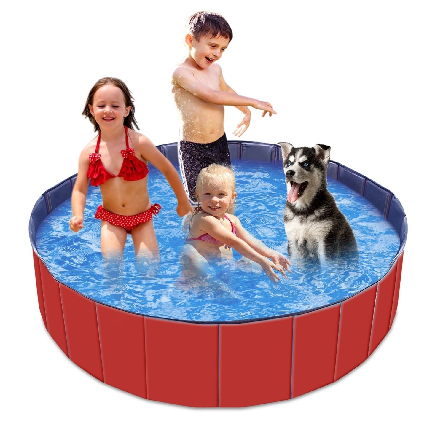 Foldable Pet Swimming Pool Pvc Kids Dog Bath Tub Outdoor Playmat Red Blue 63 Inch