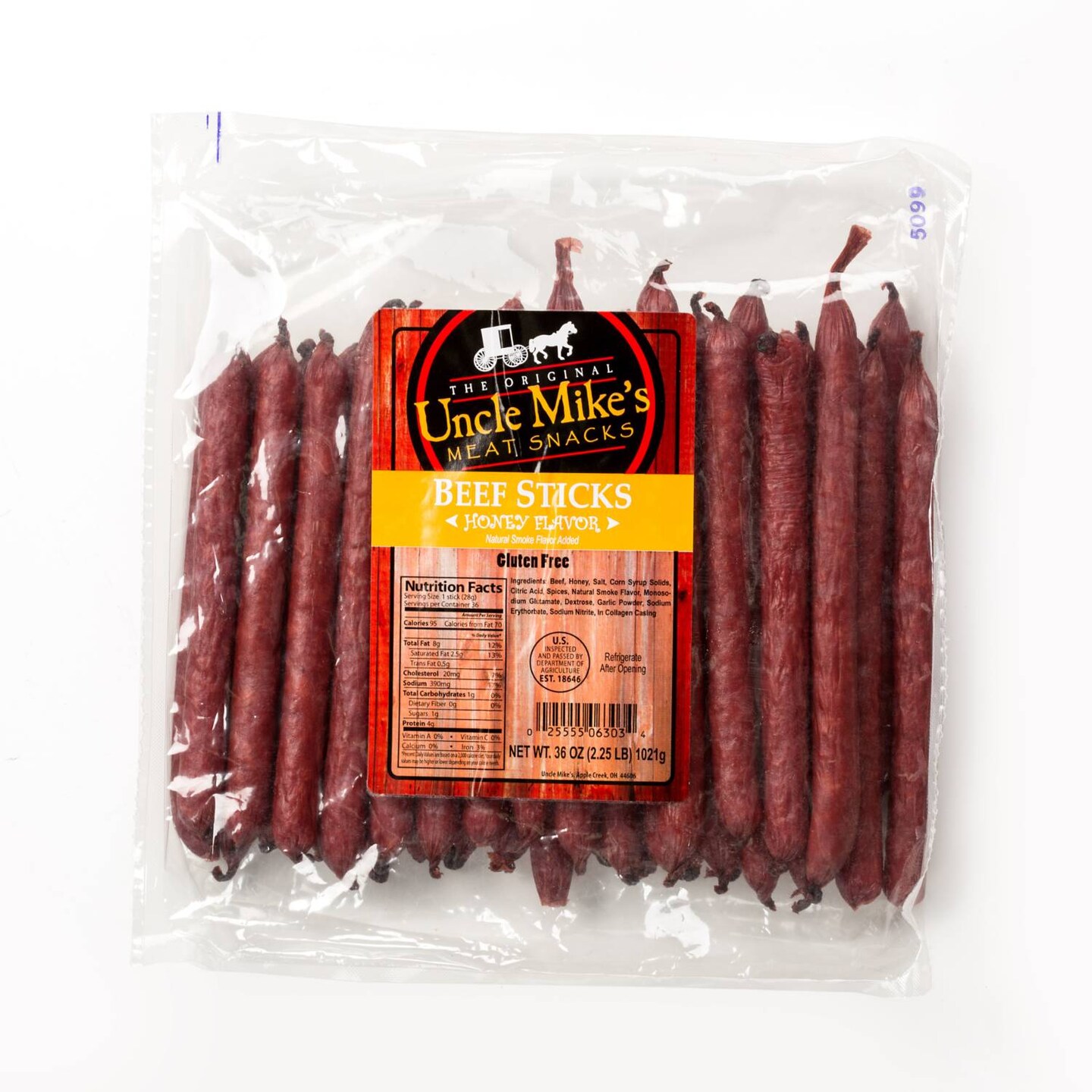 Uncle Mike&#x27;s Original Beef Sticks Gluten Free Meat Snacks 36 Pieces