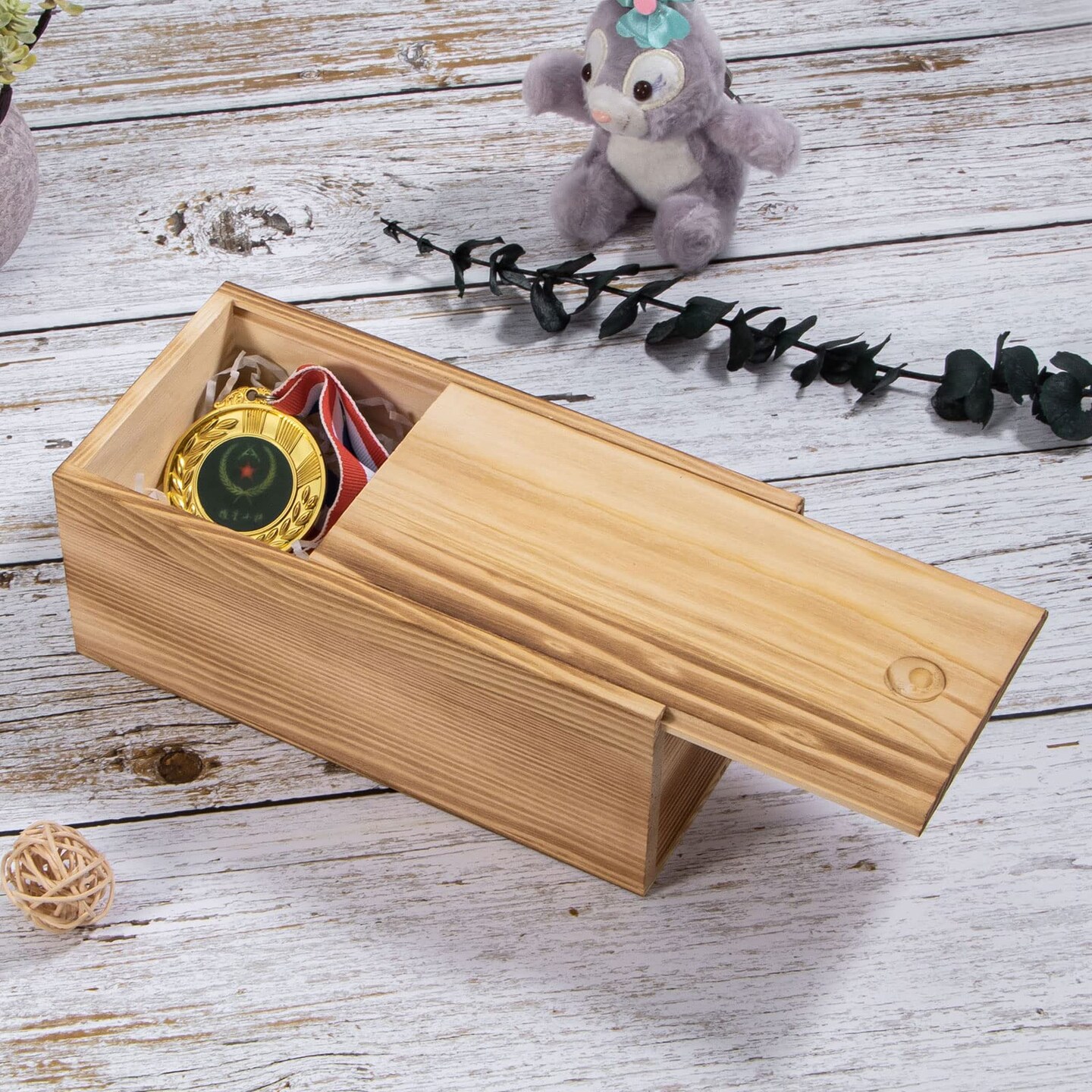 Vintage Wood Box with Slide Lid, 7.8&#x27;&#x27; x 3.9&#x27;&#x27; x 3.1&#x27;&#x27; Keepsake Storage Wooden Box, Rustic Wood Gift Boxes for Art Hobbies, DIY Lovers, Desk Organizers, Cards and Home Decorations