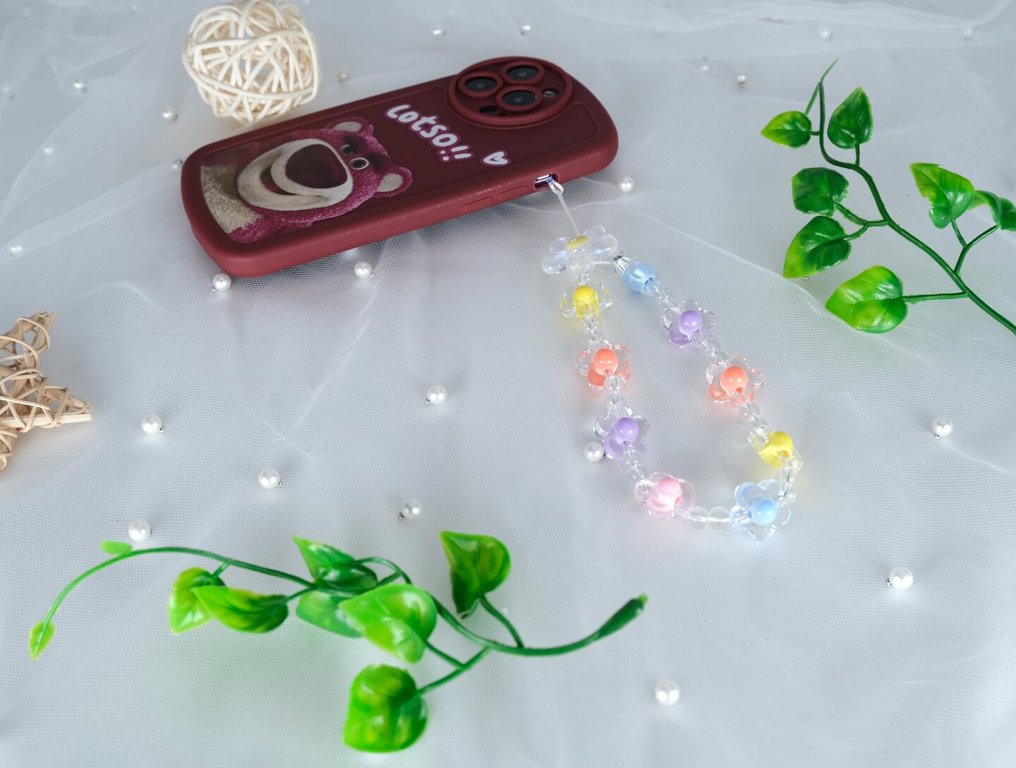 Handmade Flower Phone Strap Crystal Beads Phone Charm Phone Strap