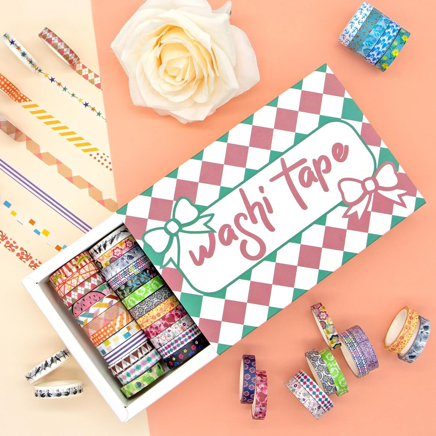 48 Rolls Washi Tape Set - 8mm Wide Decorative Masking Tape, Colorful Flower Style Design for DIY Craft Scrapbooking Gift Wrapping