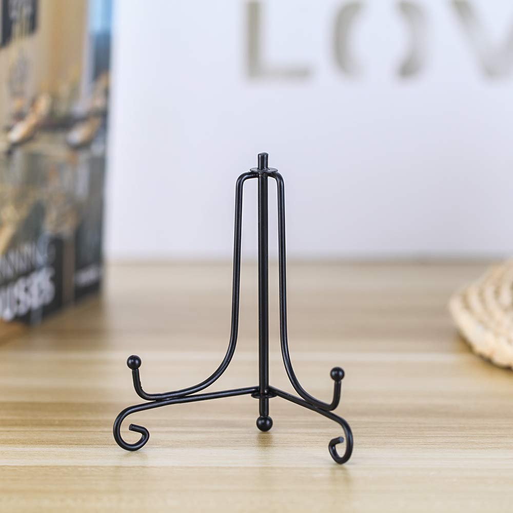(2 Pack) Iron Display Stand, Black Iron Easel Plate Display Photo Holder Stand, Displays Picture Frames, Decorative Plates,Tablets and Art 4 Inch