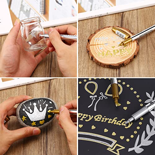 8 Pieces Gold and Silver Marker Metallic, Fine Point Gold and Silver Markers Permanent Metallic for Artist Illustration, Crafts, Gift Card Making, Scrapbooking, Fabric, DIY Photo Album,