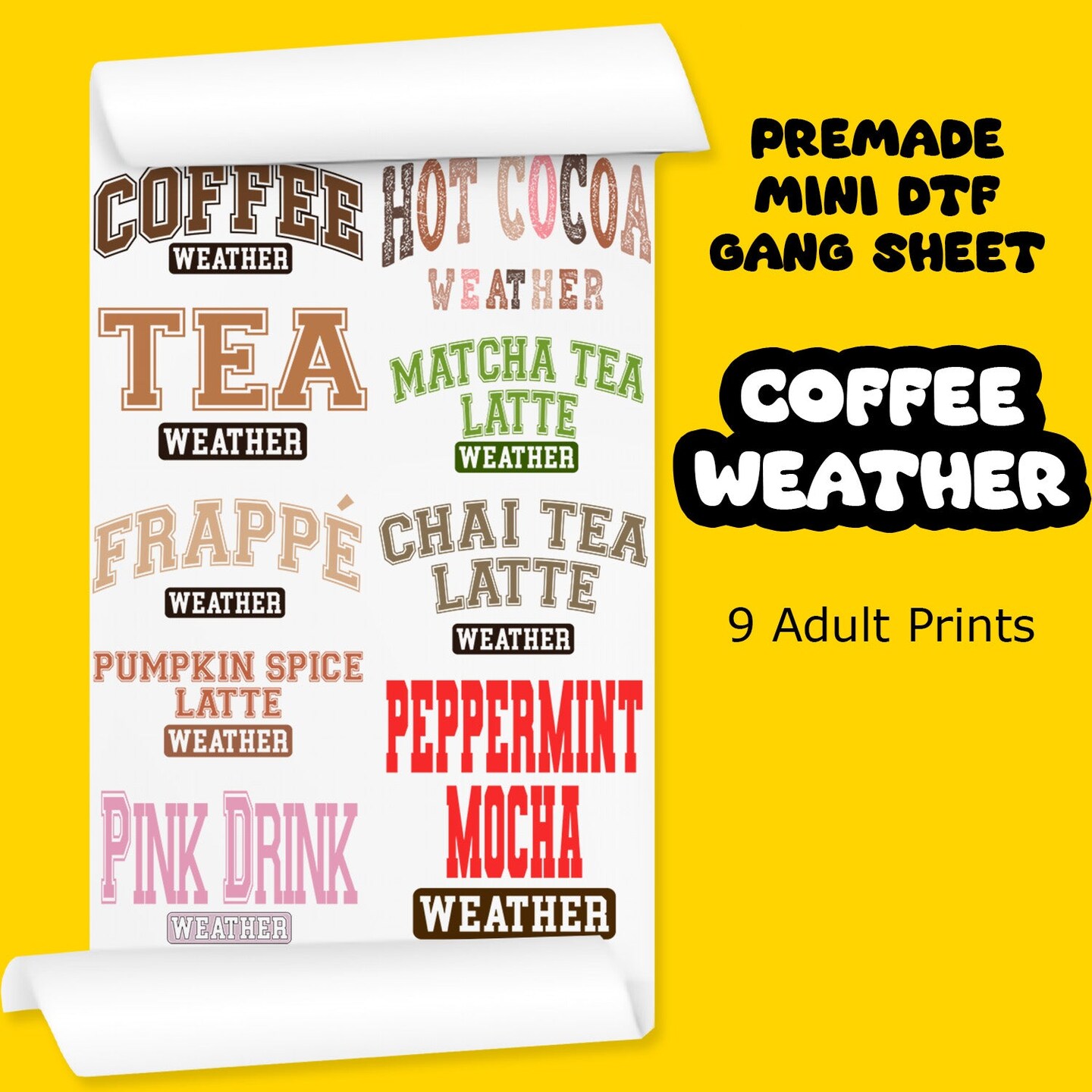 Coffee Weather Direct-to-Film DTF Transfer Mini Gang Sheets - 22x30