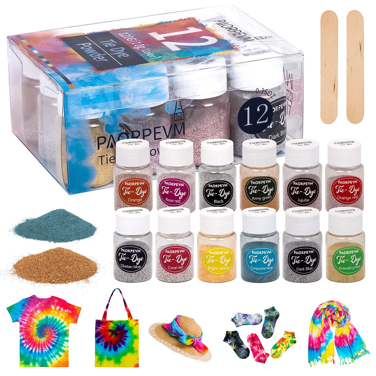 12 Colors DIY Tie Dye Powder Bottled Fabric Dye for Large Groups, Tie Dye Kits for Kids Adults, Shirts, Clothing Group Craft Arts Party Supplies(12Bottles,10G Per Bottle)