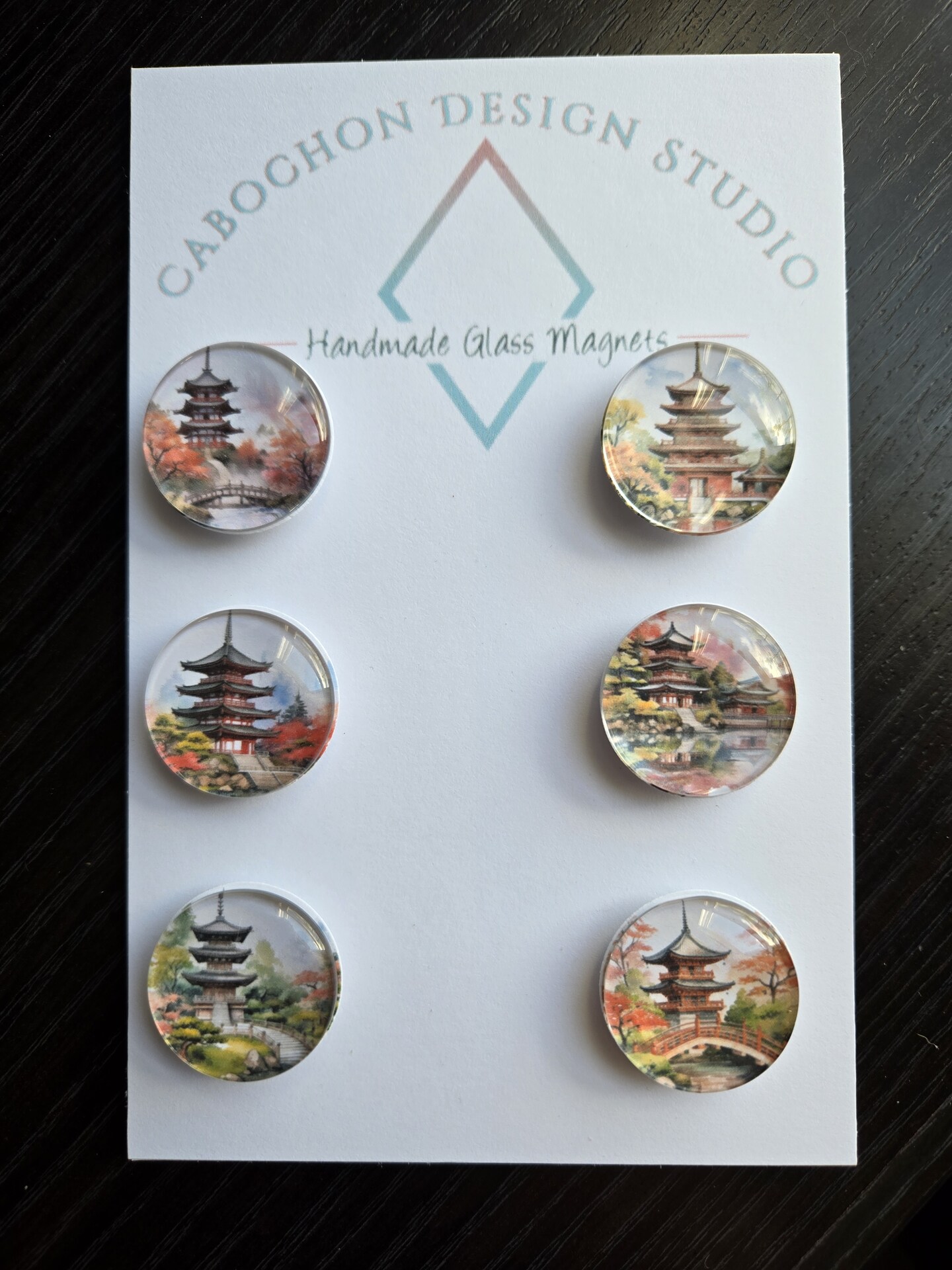 Japanese Temple Magnets, Pagoda, Glass, Cabochon, Fridge Magnets, Home ...