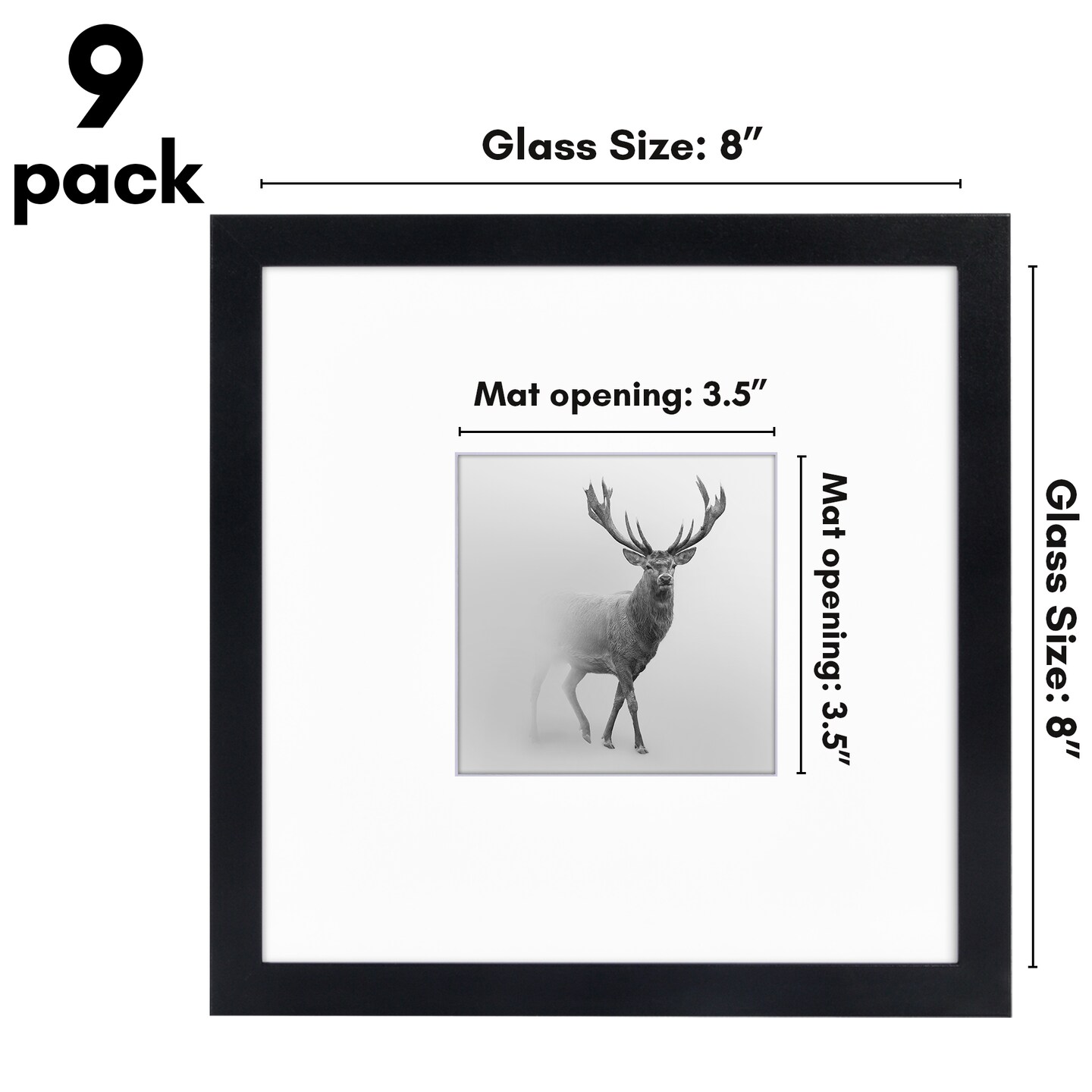 Americanflat 8x8 Square Picture Frames for Grid Gallery - Set of 6 and 9 - 4x4 with Mat or 8x8 without Mat - Square Grid Picture Frames - Shatter Resistant Glass - Hanging Hardware - Includes Easel - Black