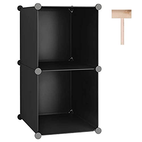 Cube Storage, 2-Cube Organizer Units, Plastic Closet Storage Shelves, DIY Book Shelf, Modular Bookcase, Cabinet Ideal for Bedroom, Living Room, Home Office, 12.4" L x 12.4" W x 24.8" H Black