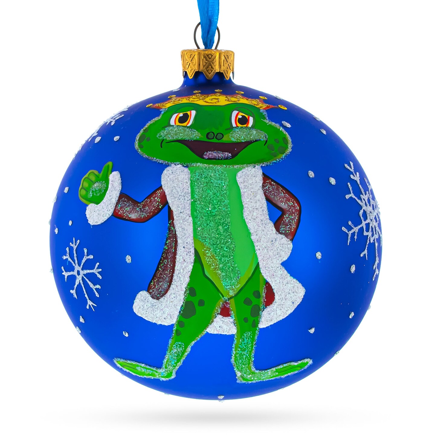 Royal Ribbit: The Frog King Crowned in Splendor Hand-Blown Glass Ball ...