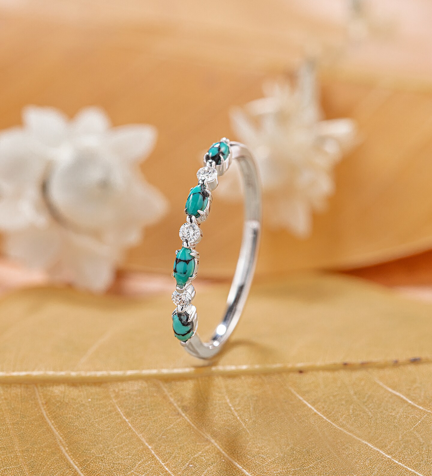 Marquise turquoise wedding band moissanite matching band cubic