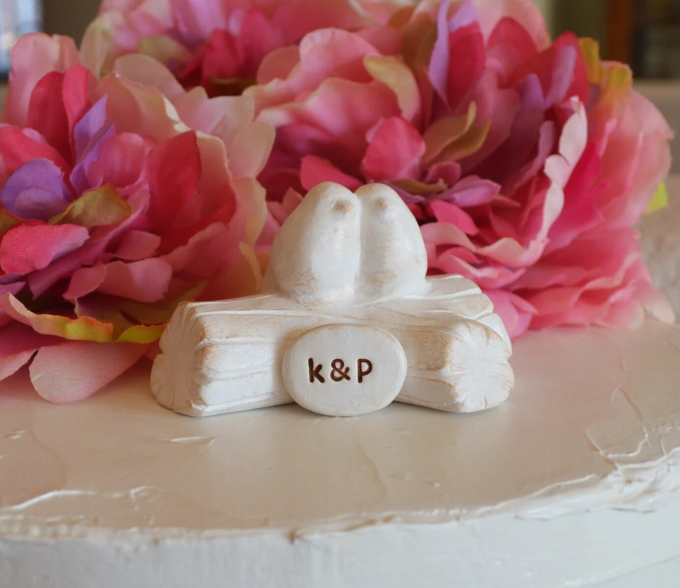 Birds wedding cake topper custom initials lovebirds cuddling snuggling