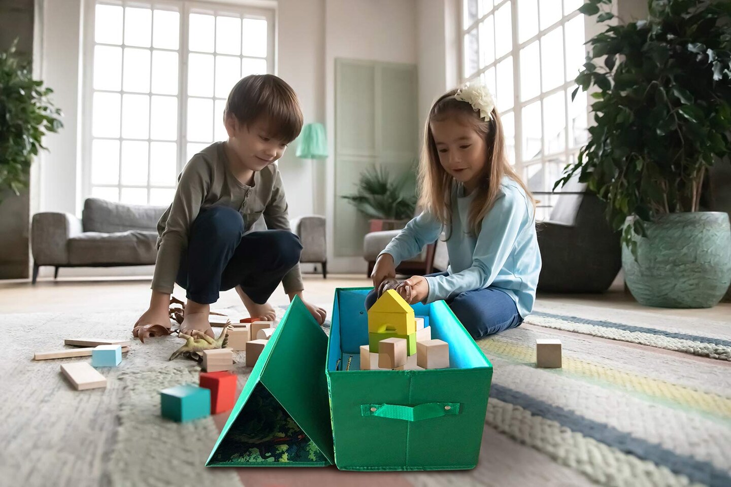 Toy storage box with car rug play mat - Toy box for boys and girls - 2 in 1 collapsible toy car storage- toyboxes for children - toy boxes for kids (Green)