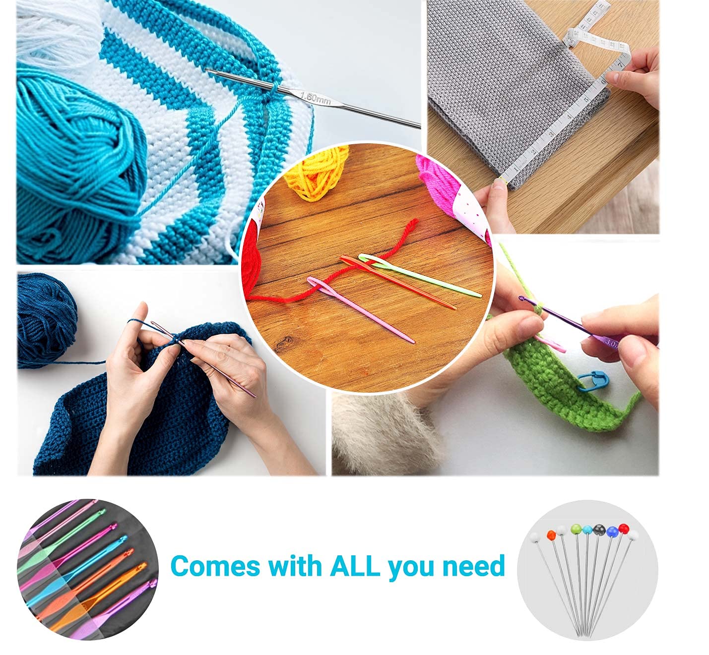 100 Pieces Crochet Hook Set with Yarn Knitting Needles Sewing Tools Full Set Knit Gauge Scissors Stitch Holders Household Tool Kit