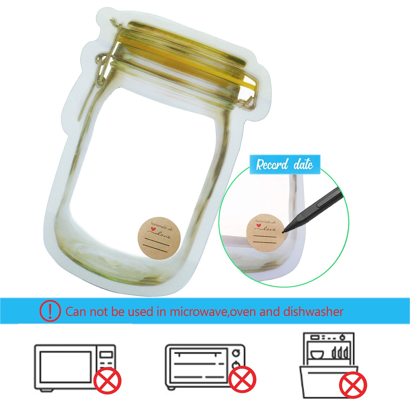 30 Pieces Mason Jar Bags, Portable Cookies Nut Candies Saver Storage Bags, Reusable Snack Storage Bags, Picnic Camping Sealed Bags