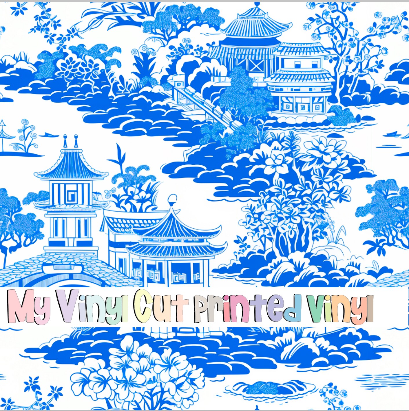 12 x 12 inch Sheet of Printed Vinyl or HTV in the Chinoiserie E Pattern ...