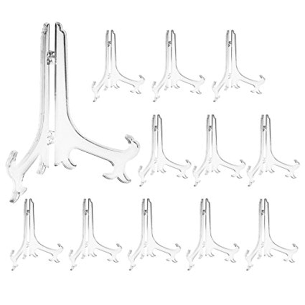 12 Pieces 3 Inch Clear Plastic Easels or Stand/Plate Holders to Display Pictures or Other Items at Weddings, Home Decoration, Birthdays, Tables
