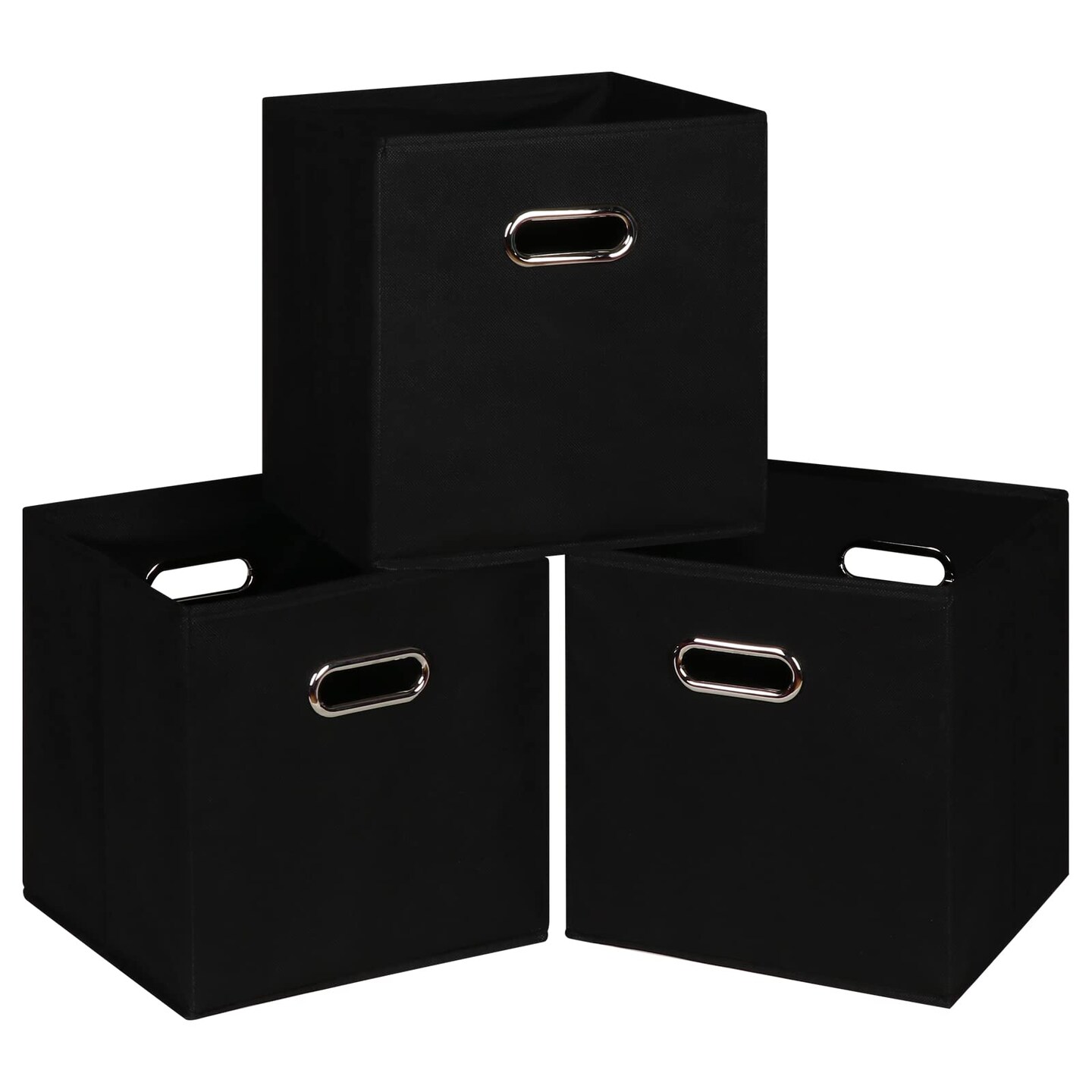 3 Pieces Black Fabric Cubes Storage Containers ,Foldable Storage Bins Cubes Organizer Baskets with Dual Handles for Shelf Closet ,(Black)