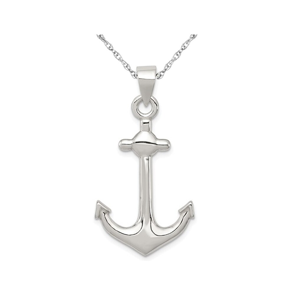 Gem And Harmony Sterling Silver Anchor Charm Pendant Necklace with Chain