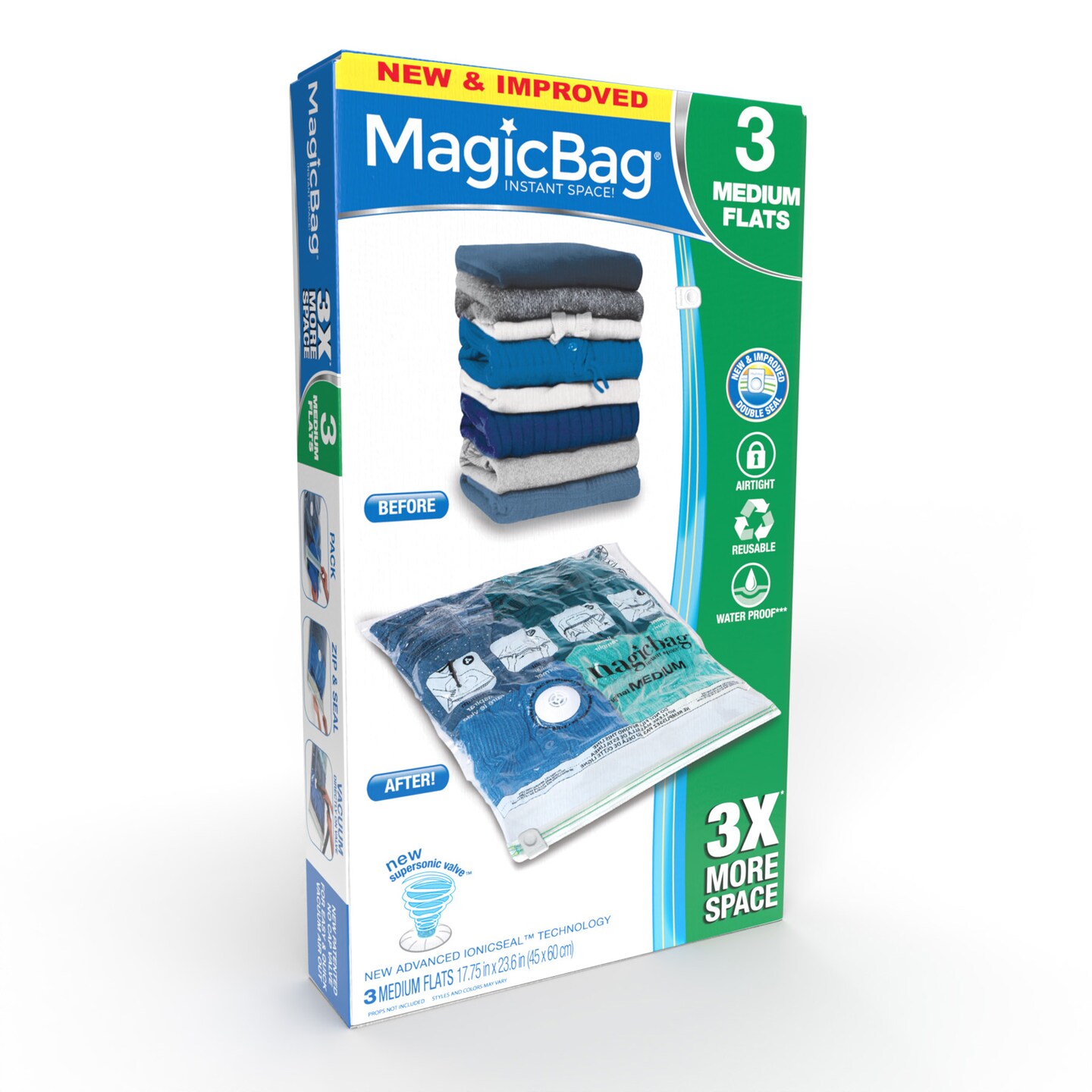 MagicBag Smart Design Set of 3 Instant Space Saver Storage - Flat Medium