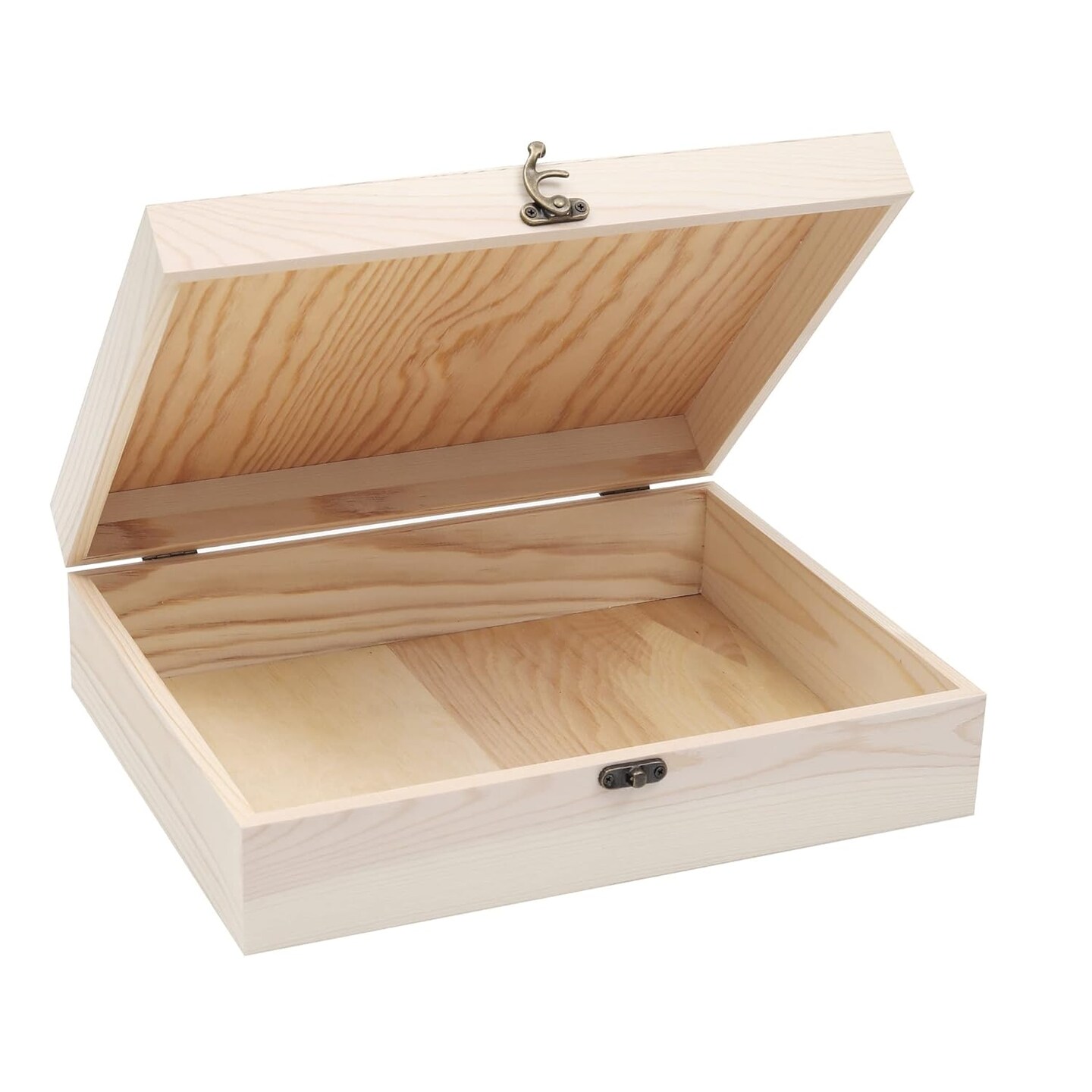Unfinished Wooden Box With Hinged Lid For Crafts Diy Storage Jewelry Pine Box - 12" X 9" X 3.35"
