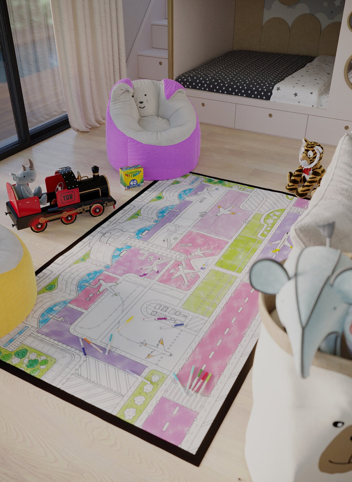 Airplane Airport Coloring Book Washable Rug Poster For Kid&#x27;s Playroom Gift For Boy Birthday Aviation Theme Classroom Decor Party Gift