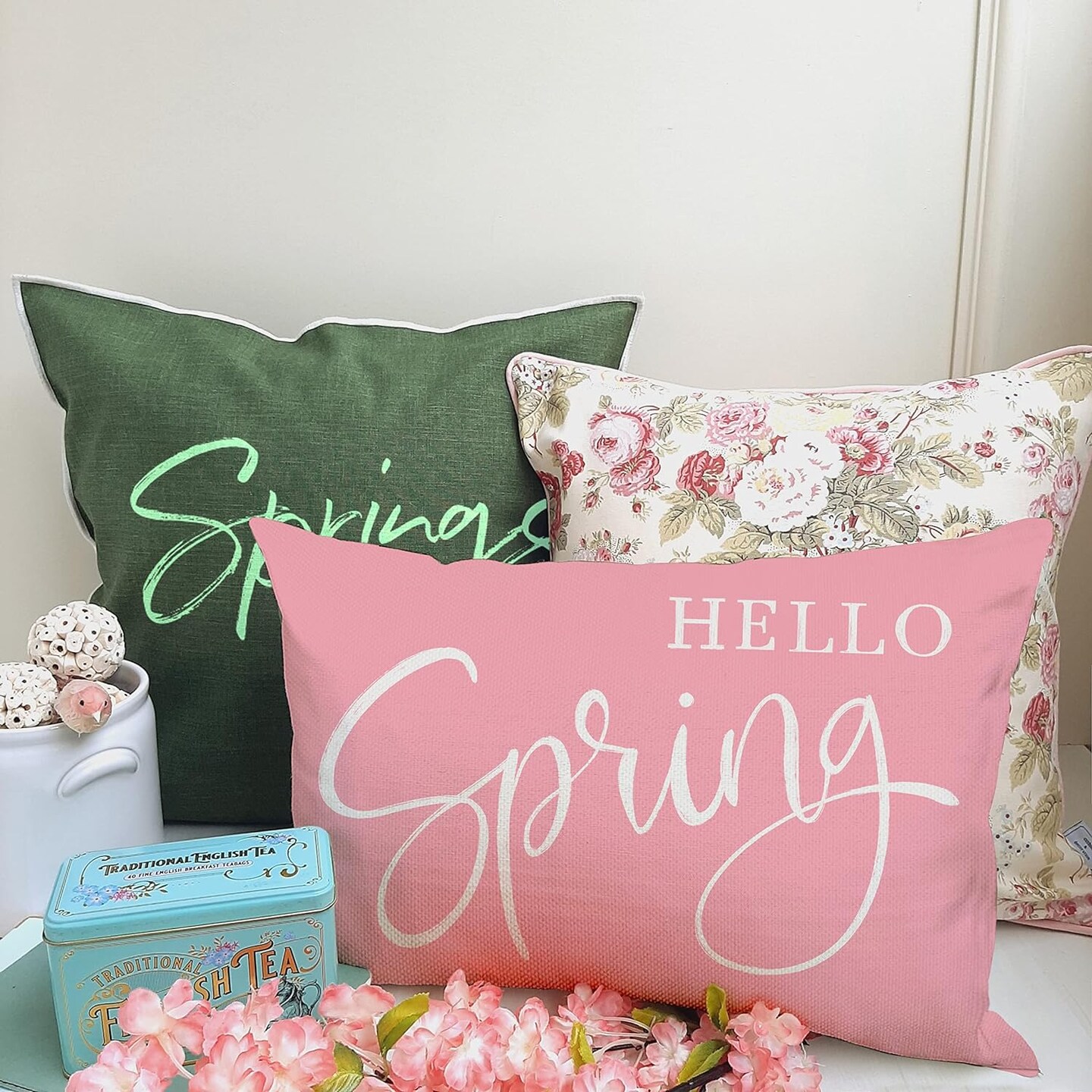 Hello Spring Lumbar Throw Pillow Covers: Refresh Your Sofa with Springtime Charm