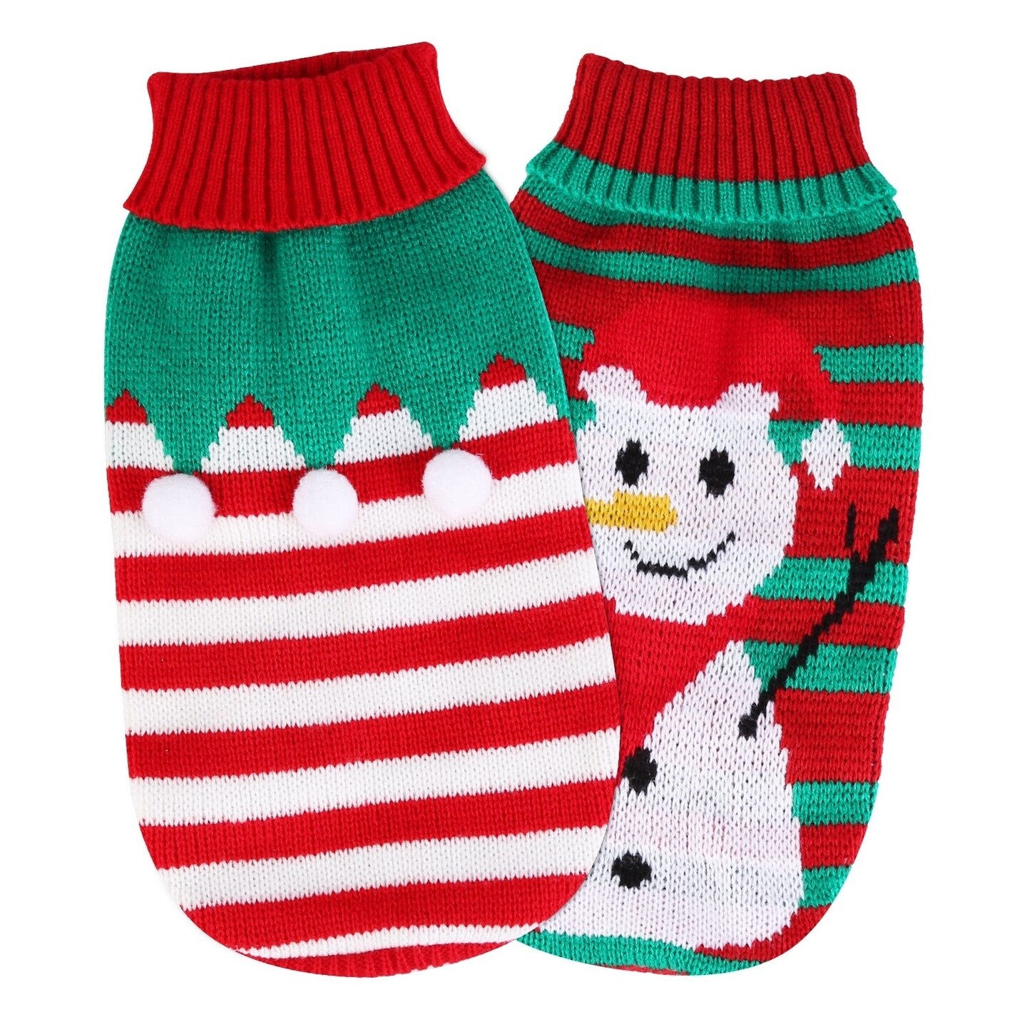 Pet Christmas Sweater Turtleneck For Dogs And Cats Snowman Stripes Warm Wool