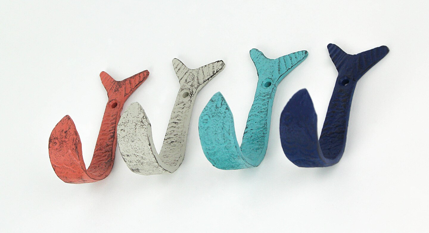 Set of 4 Cast Iron Flipping Fish Decorative Wall Hooks