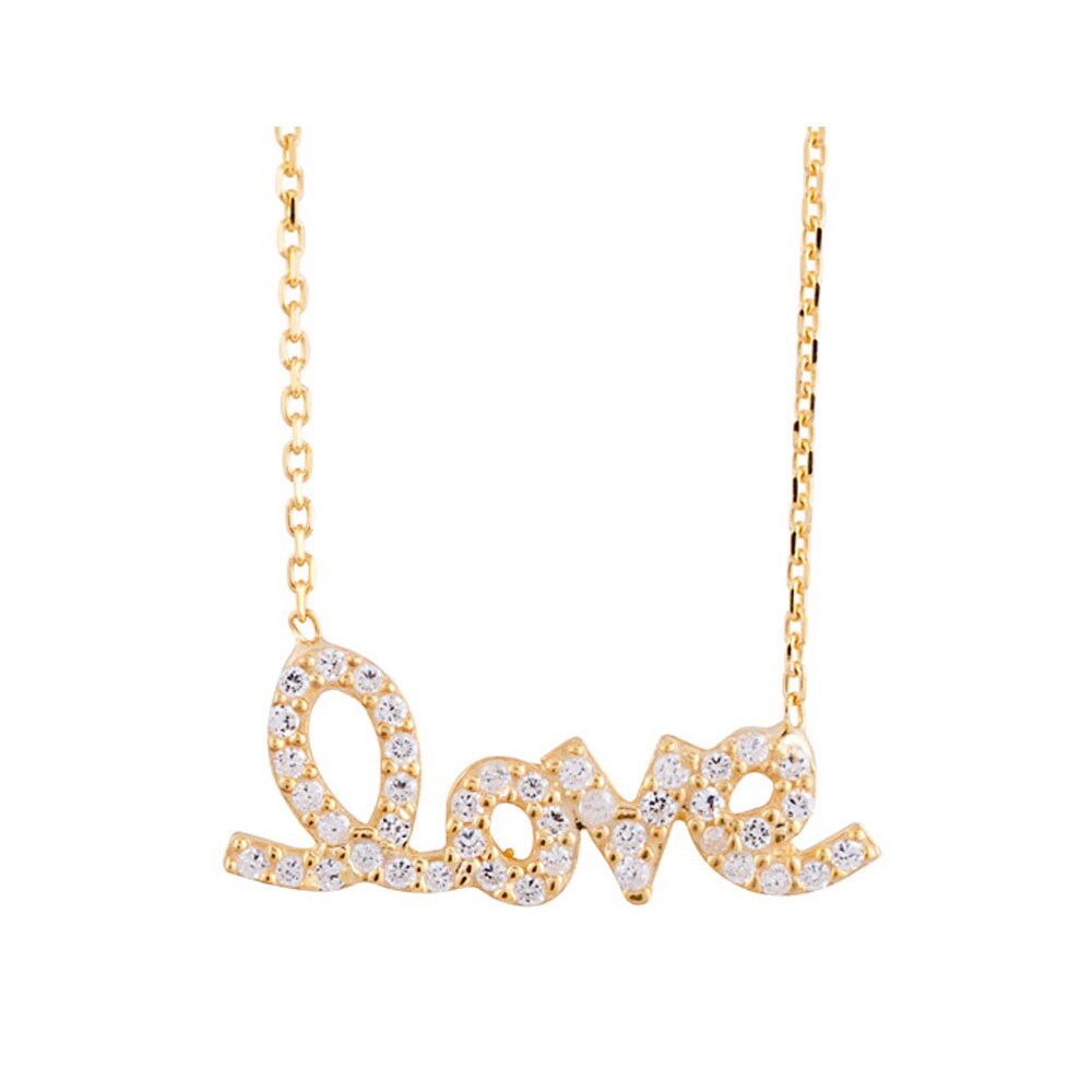 Gem And Harmony Synthetic Crystal Love Pendant Necklace Yellow Gold Plating over Sterling Silver