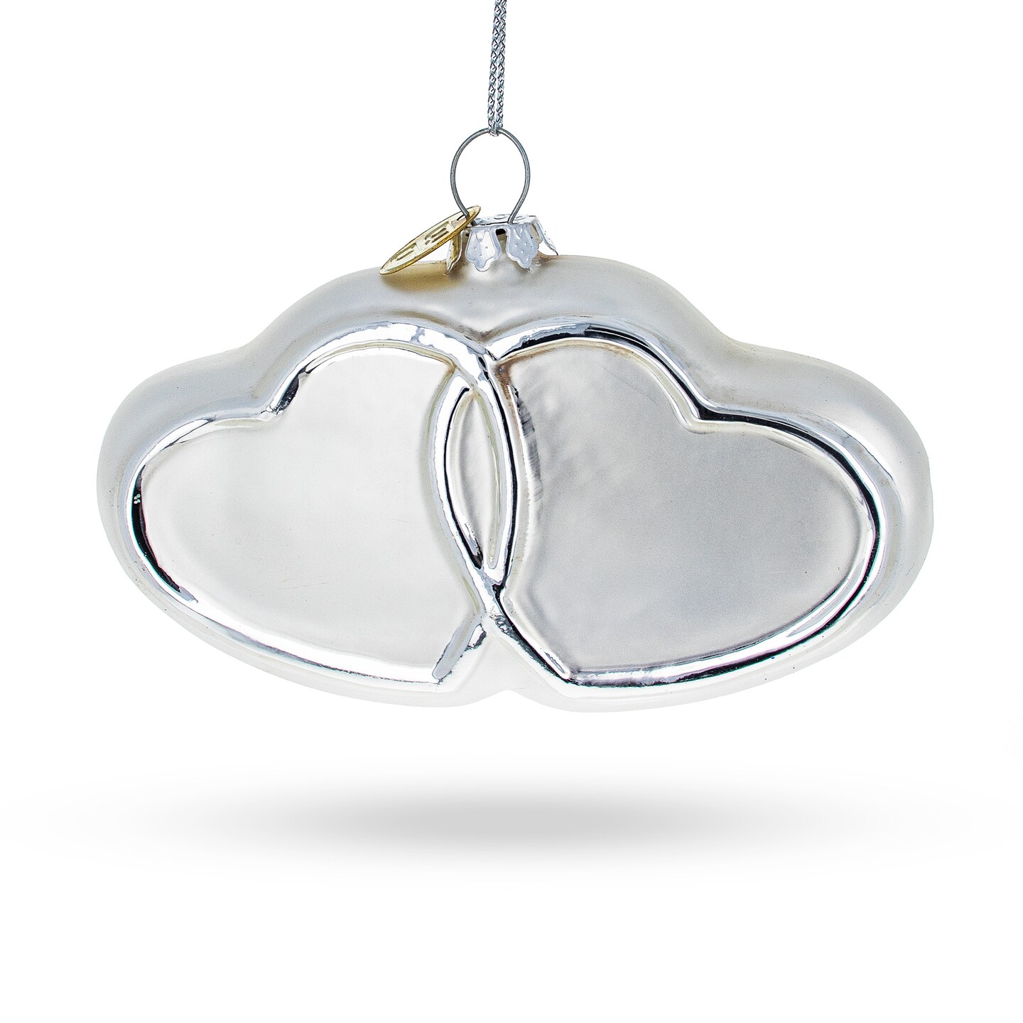Linked Silver Hearts Blown Glass Christmas Ornament