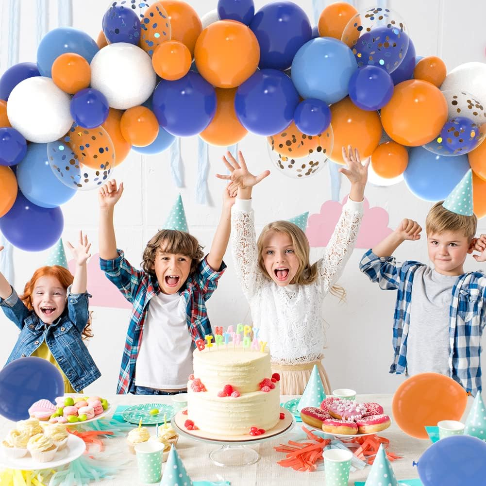 127pcs Blue and Orange Balloons Garland Kit Balloon Arch Coffetti Balloons 18/12/10/5 Inch Balloons for Boys Girls Birthday Party Decoration Supplies Baby Shower