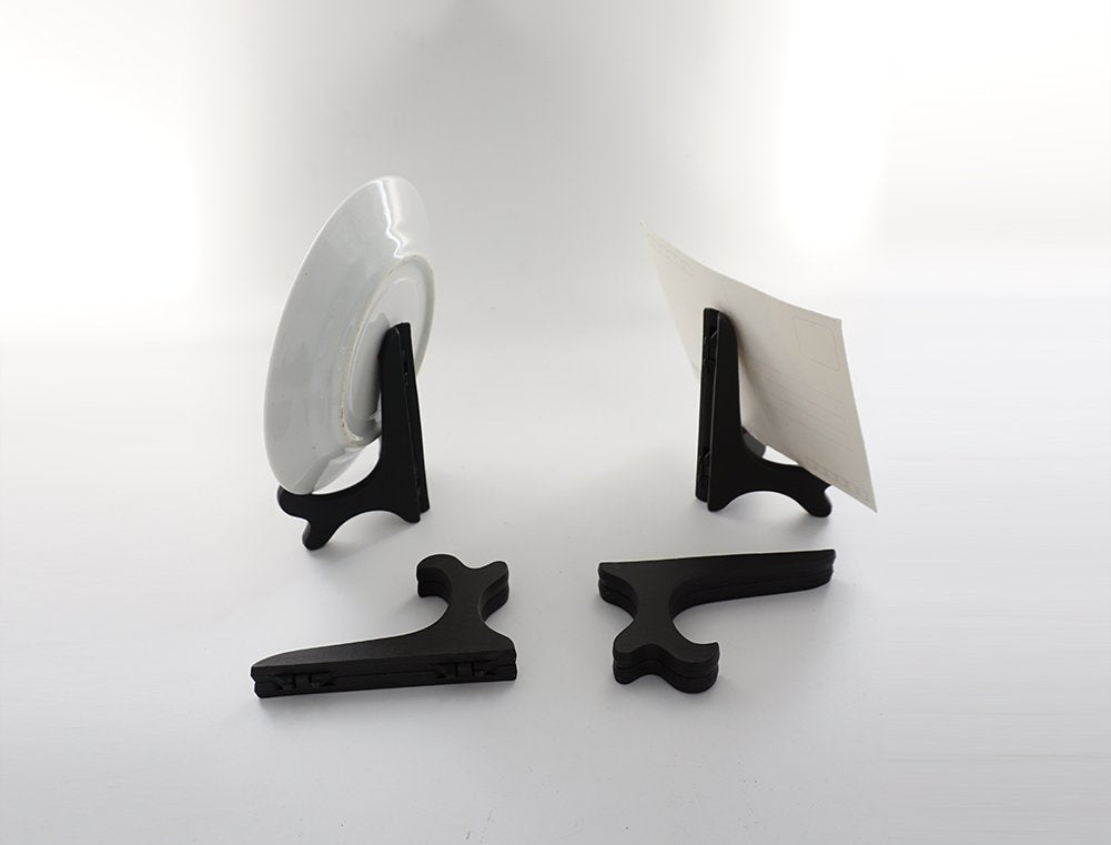 Artliving Black 4&#x22; Wood-Like Plastic Easels Plate Display Stands Picture Frame Stand Holder-Set of 4