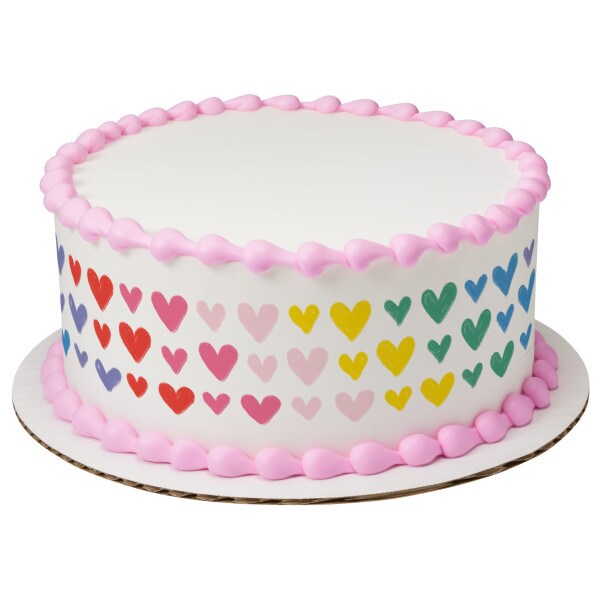 Bright Rainbow Hearts Edible Cake Topper Image Strips