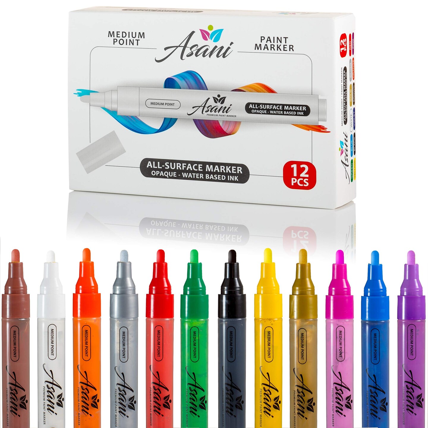 12 Color Paint Pens Acrylic Markers Set | For Rock Painting, Glass, Wood, Porcelain, Ceramic, Fabric, Paper, Kindness Rocks, Mugs, Calligraphy, Unique Arts and Crafts Supplies (Medium Point)