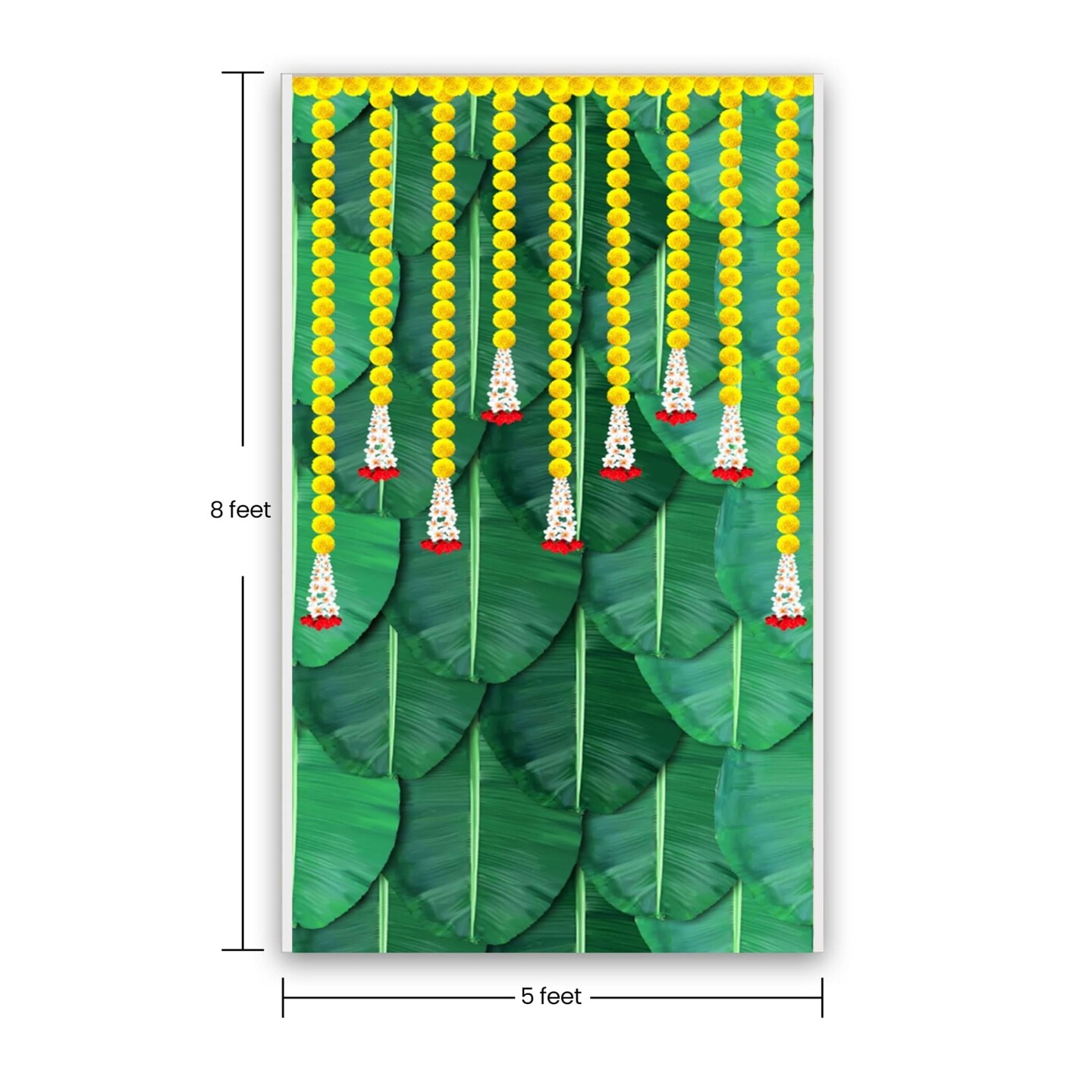 Banana Leaf with Marigold Backdrop Indian Traditional Cloth 5x8 Feet Backdrop Pooja Backdrop Indian Wall Art Photo Decor Banner Diwali Decor Wedding Backdrop Decorative Cloth