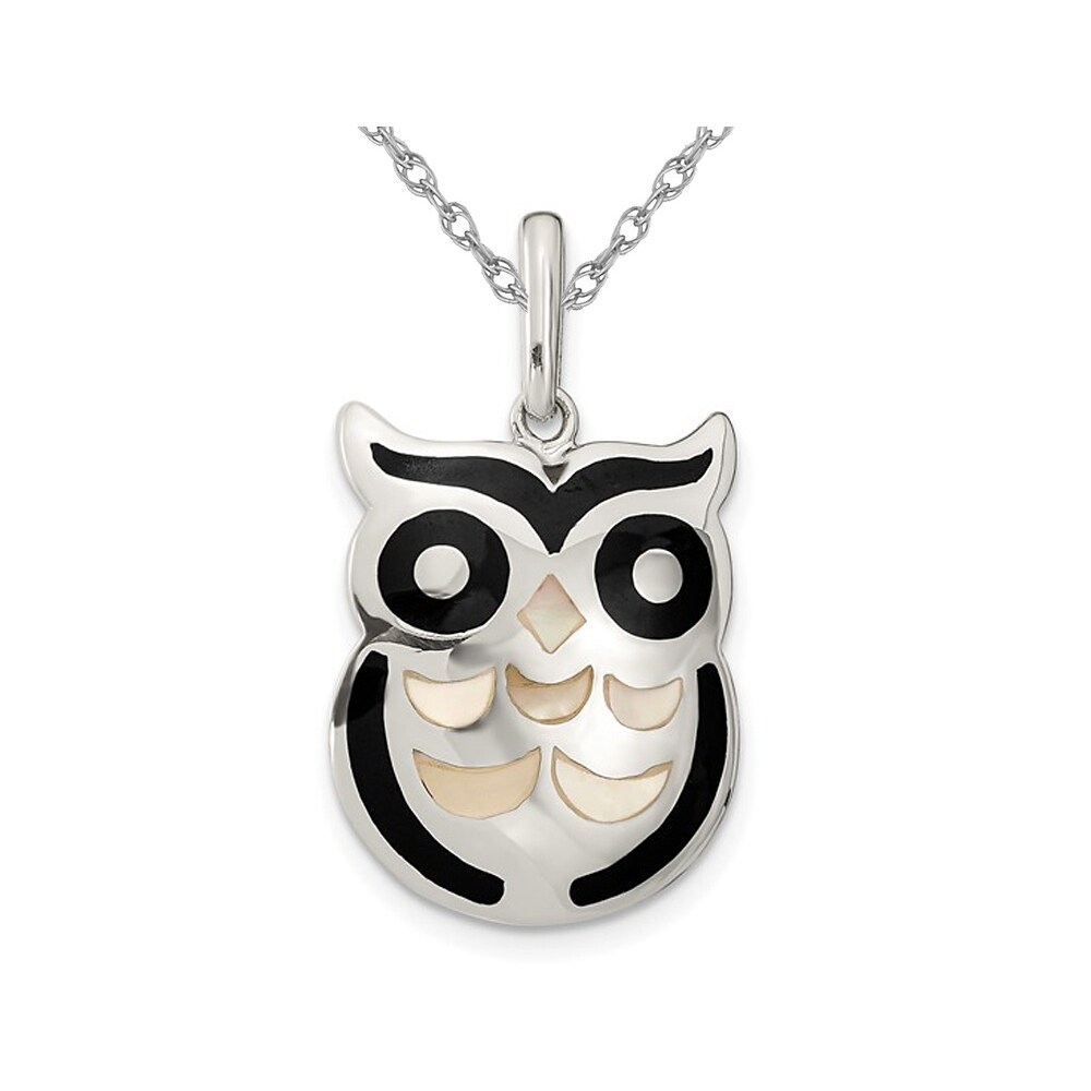 Gem And Harmony Mother of Pearl Owl Pendant Necklace in Sterling Silver with Chain (18 Inches)