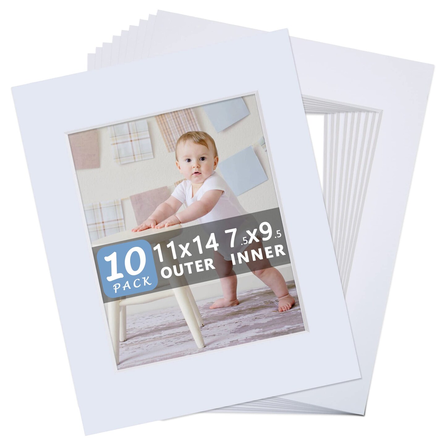 Somime 10 Pack Pre-Cut 11 x 14 White Picture Mats for 8x10 Photos - White Core Bevel Cut Frame Matte, Acid Free, Ideal for Frames/Artwork/Prints
