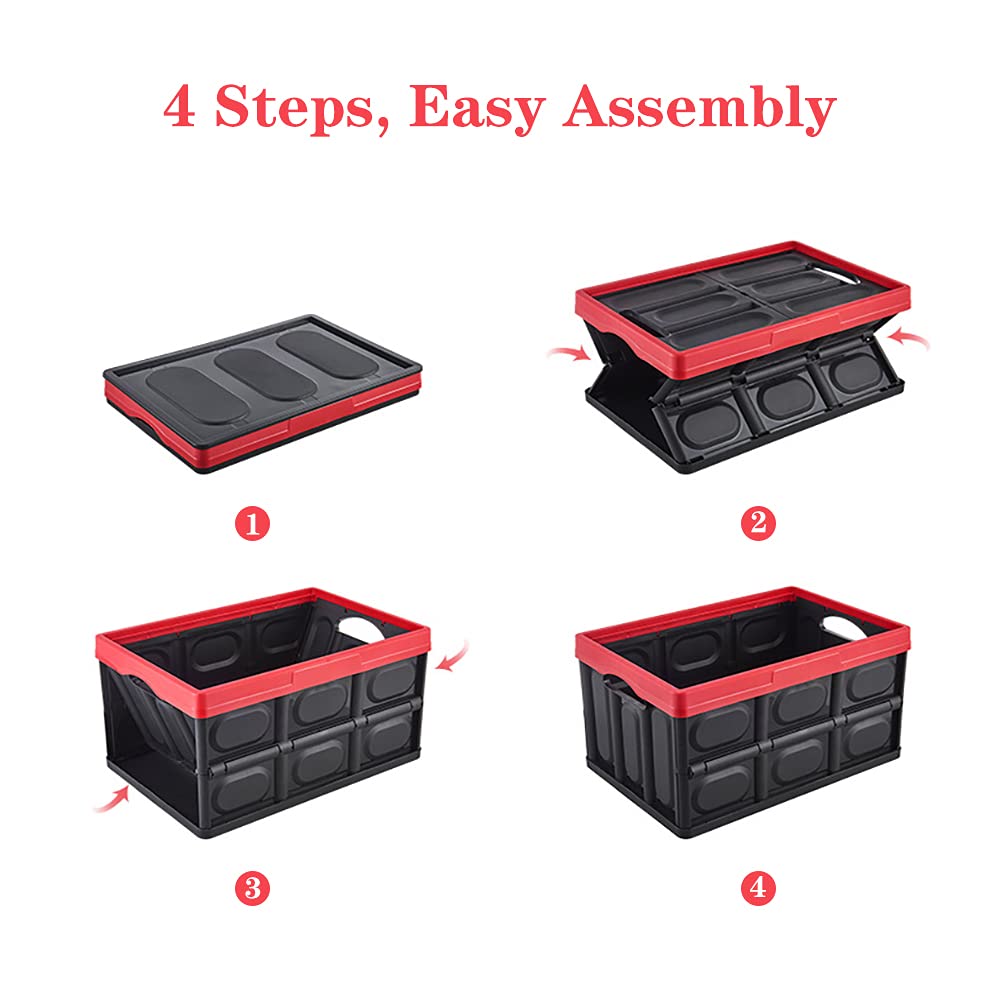 30 Liter Collapsible Storage Bin with Lid, Durable Plastic Folding Storage Crate, Stackable Storage Box Organizer Container for Keepsake Toy Photos Office Nursery Wardrobe Bookshelf etc.