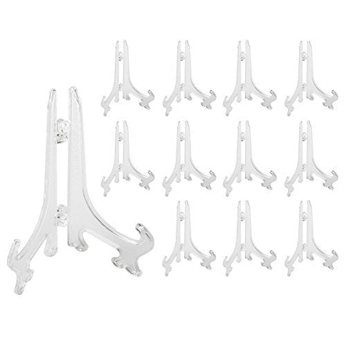 3.5&#x22; Clear Plastic Easels or Stand/Plate Holders to Display Pictures, Placecards, or Other Items at Weddings, Home Decoration, Birthdays, Tables (12 Pack)