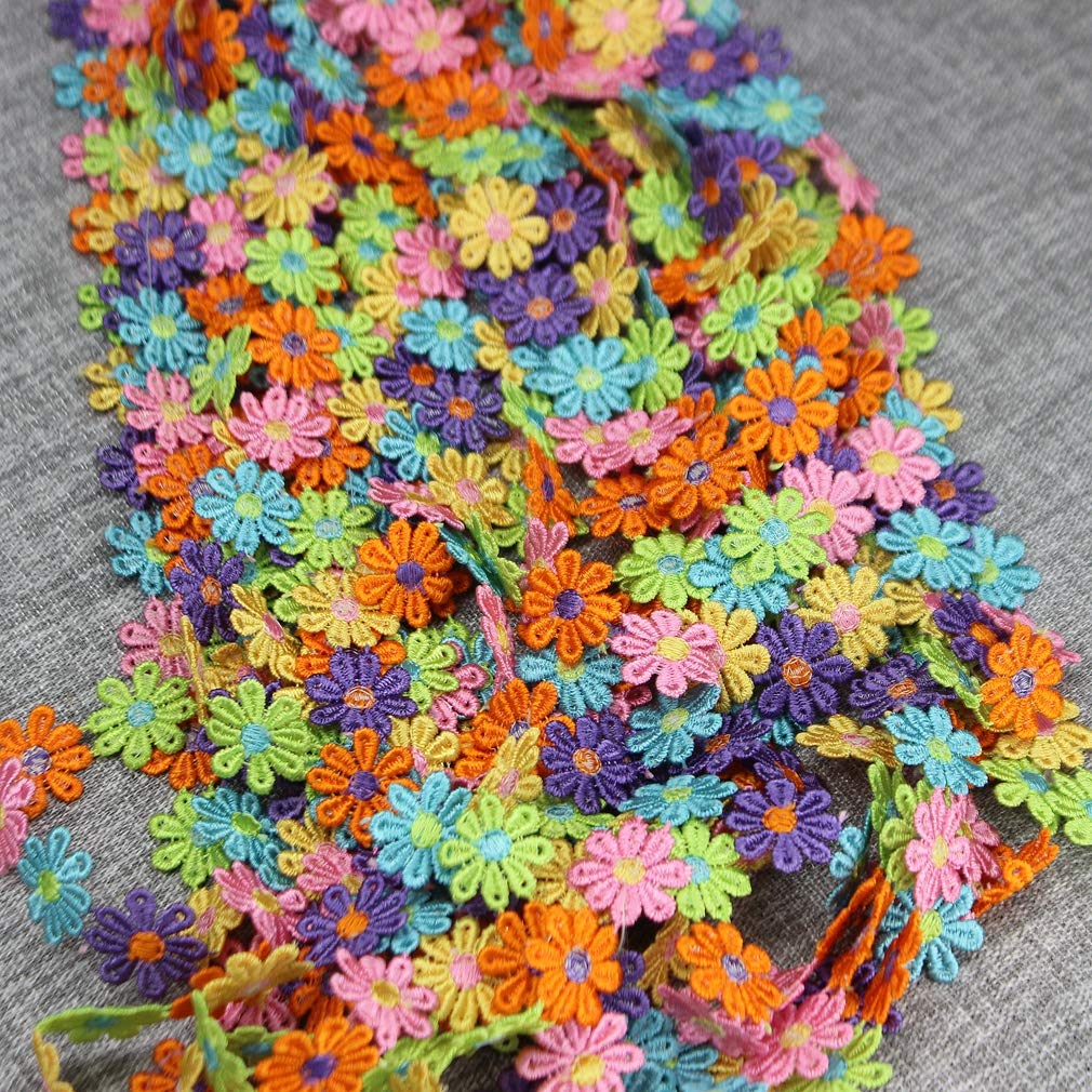 Colorful Daisy Flower Lace Trim Knitting Wedding Embroidered DIY Handmade Patchwork Ribbon Sewing Supplies Crafts 2.5CM Wide 7Yards/Lot