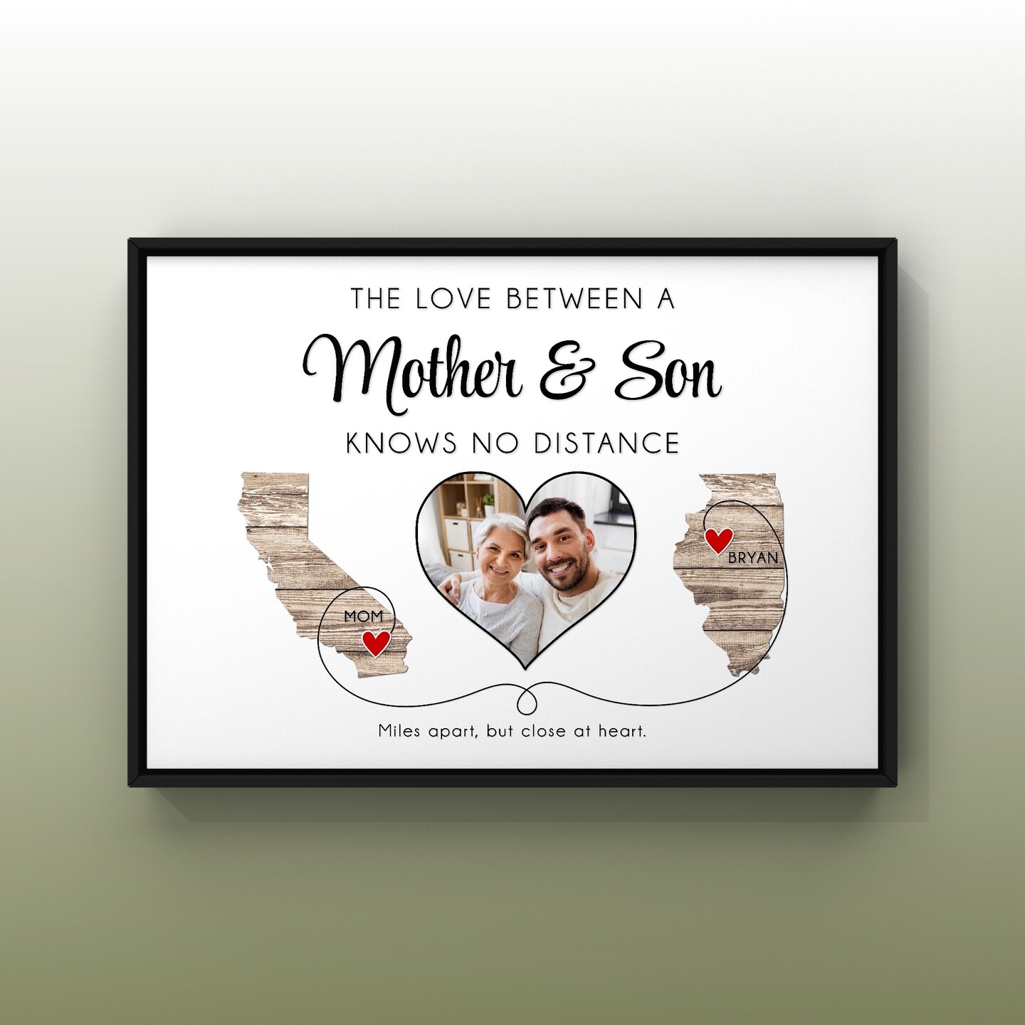 Mother and Son Long Distance Gift, Moving Away Gift For Mom And Son, Personalized Mother's Day Gift, Custom Photo Sign, State to State Maps - image9